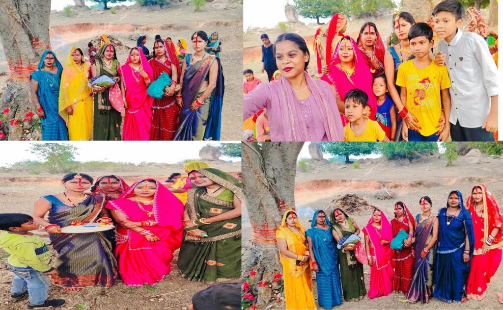 वट सावित्री व्रत म  सुहागिन मन  के पूजन : धरहर गांव म महिला मन अपन पति  के लंबा उमर ब  रहीन वटसावित्री उपवास अऊ करिन  वट वृक्ष के  पूजा अर्चना